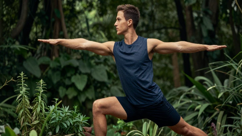 Joven fit ejerce en naturaleza con iluminación cinematográfica