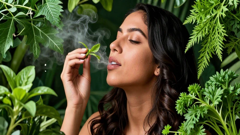 Mujer mexicana inhala aire puro rodeada de naturaleza