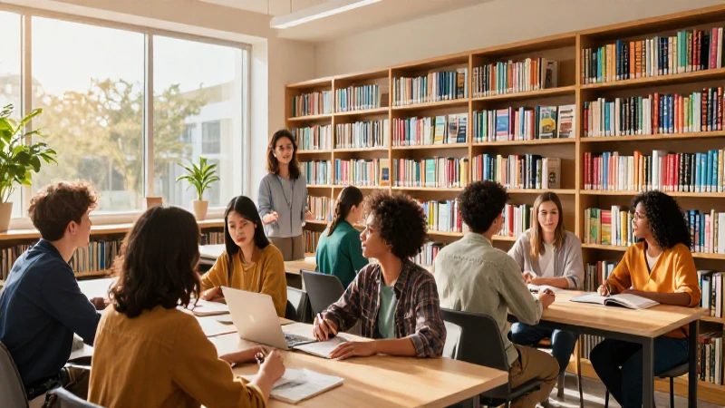 Qué 10 acciones mejoran la convivencia en bibliotecas 3 Colaboración educativa vibrante en librería moderna