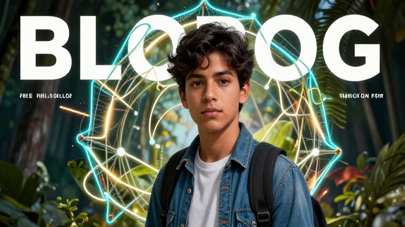 Estudiante mexicano rodeado de estructuras de lenguaje vibrantes