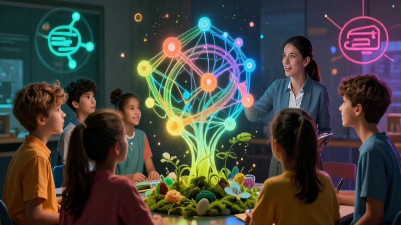 Educación moderna interactúa con conceptos luminosos