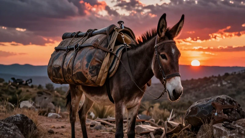 Mula cargada en paisaje dramático de Nuevo León