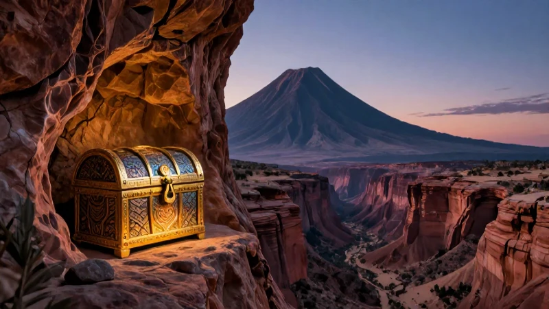 Silueta de Cerro de la Silla con tesoro en el desierto