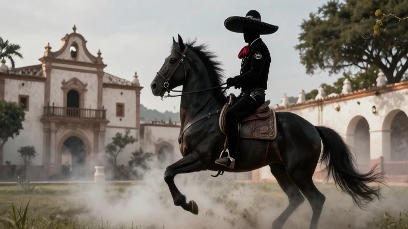 Charro oscuro dramático sobre caballo negro