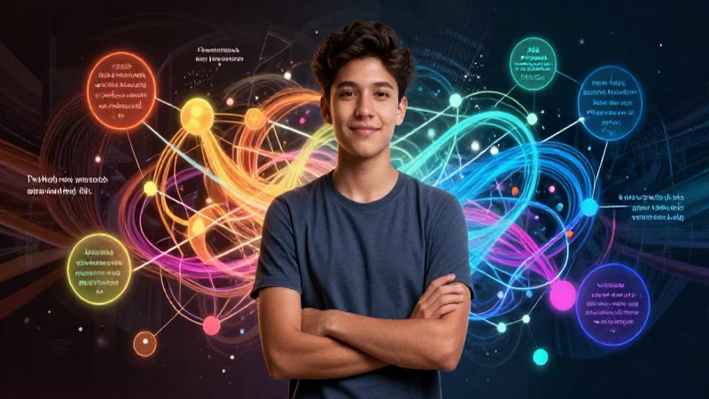 100 ejemplos de oraciones simples y compuestas: Aprende 5 Joven estudiante con nodos abstractos y estética mexicana