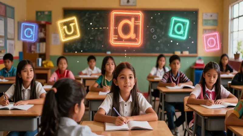 Ilustración educativa mexicana con bloques de sílabas