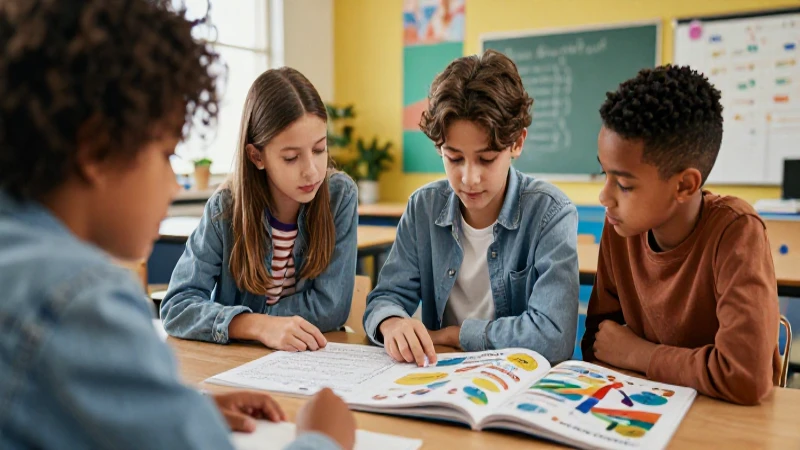 Estudiantes aprenden en un aula vibrante y moderna