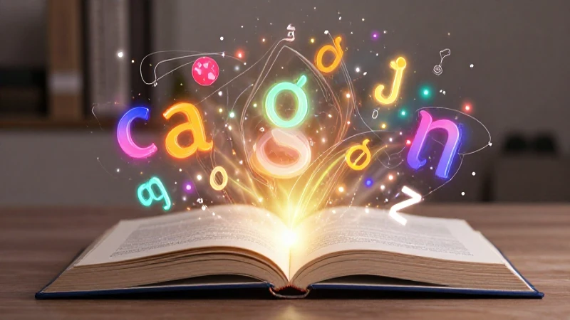Libro brillante con conceptos lingüísticos dinámicos