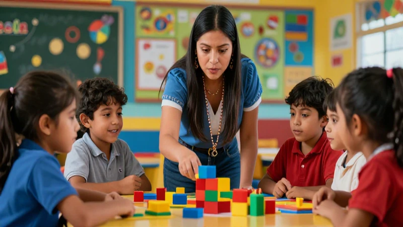 Maestra mexicana y niños exploran recursos educativos dinámicos