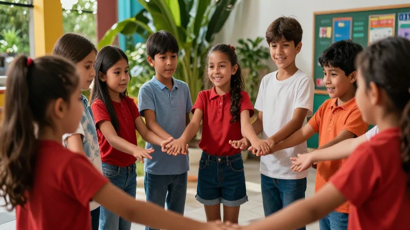 Niños diversos en entorno mexicano vibrante