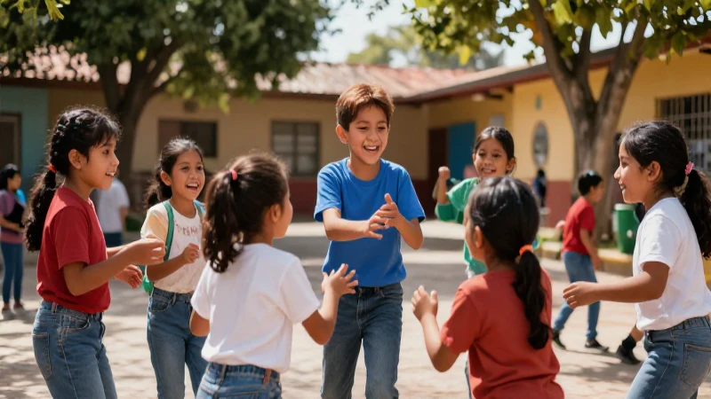 Niños jugando alegre e inclusivamente al aire libre