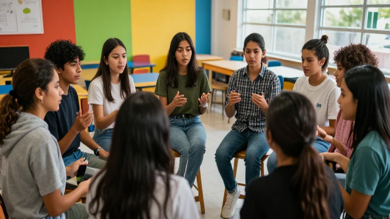 Jóvenes mexicanos reflexionan en aula moderna