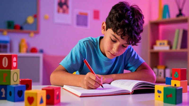100 Palabras con I y O para 1º Medio: Aprende Jugando 7 Ilustración vibrante de estudiante aprendiendo