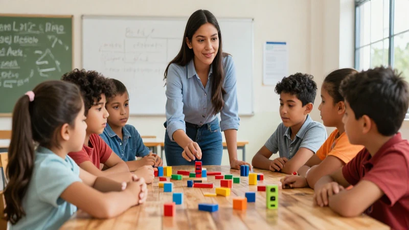 Maestra enseña conceptos educativos dinámicos con bloques