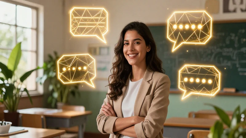 Educadora moderna, comunicación y aprendizaje vibrante