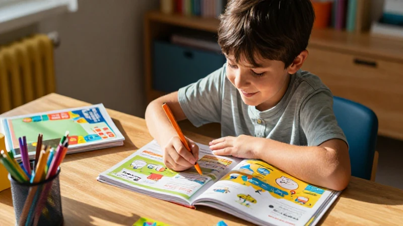 4to: Guía de Aprendizaje para Primaria Aprende en Casa 4 Niño alegre estudiando con materiales vibrantes bajo la luz del sol