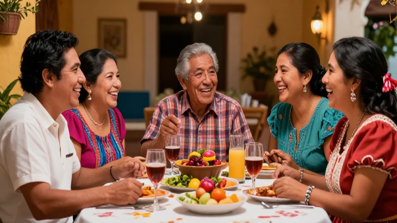 Familia mexicana multigeneracional celebra con alegría