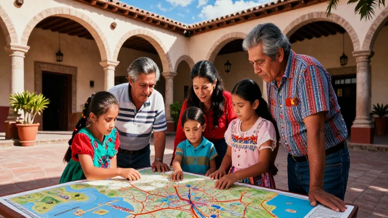 Familia mexicana vibrante descubre su patio soleado