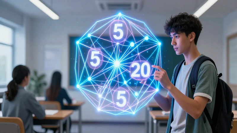 Estudiante y patrón geométrico vibrante