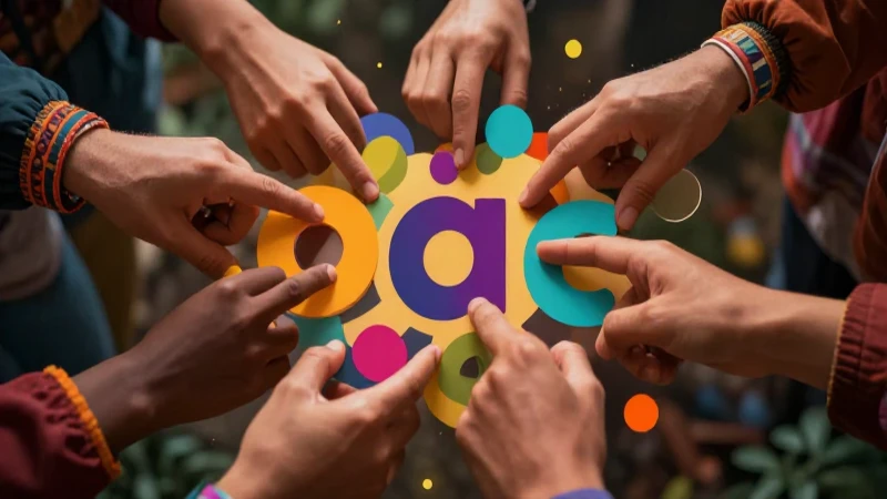 50 Palabras en Q'eqchi y Español: Alfabeto y Vocales 7 Ilustración vibrante de manos interactuando con formas geométricas coloridas