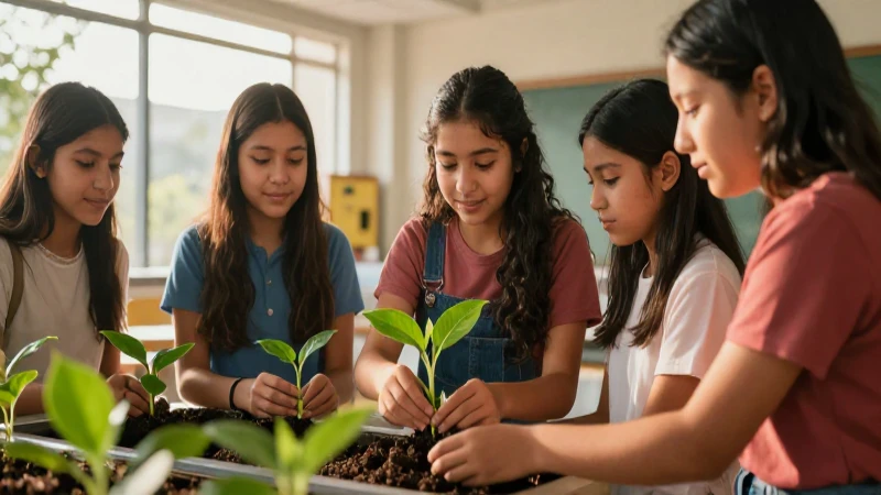 Estudiantes mexicanos cuidan un brote verde brillante