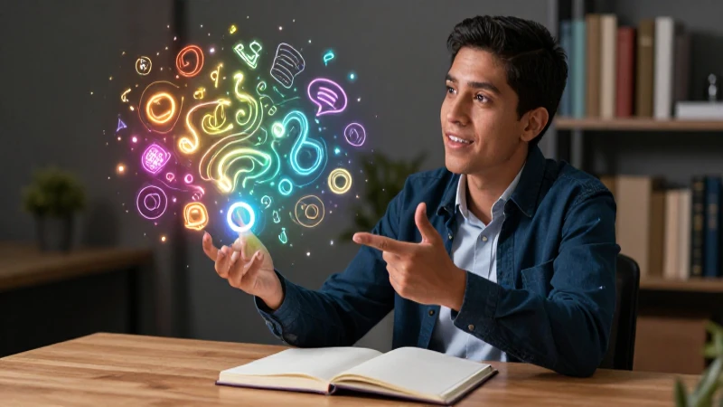 Educador mexicano con conceptos luminosos abstractos