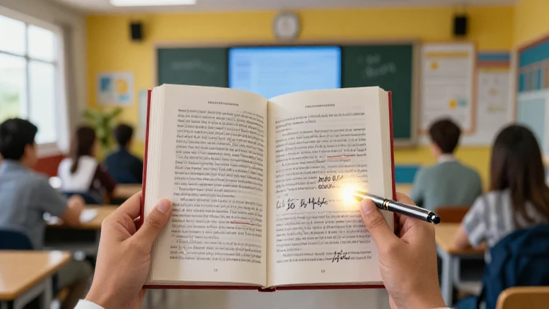Manos sostienen libro con tizas y estilo educativo
