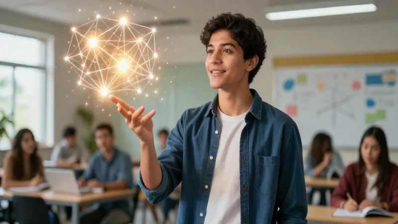 Joven mexicano presenta ideas en un entorno moderno