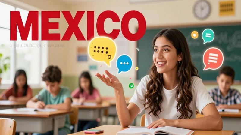 Mujer inspiradora en aula mexicana moderna y vibrante