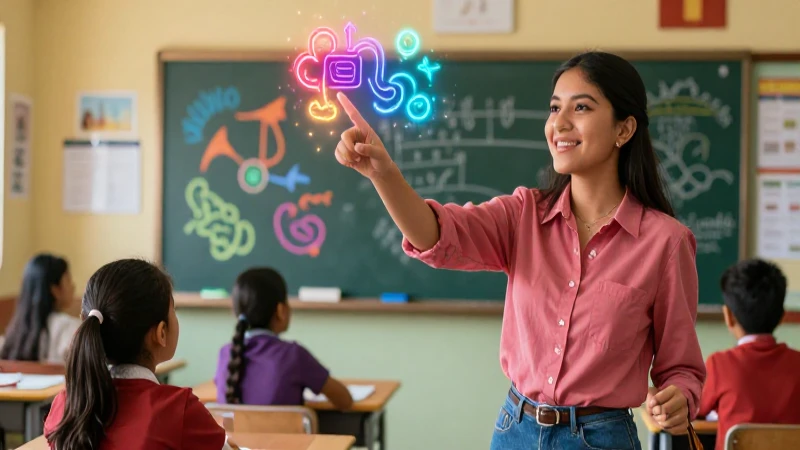 Profesor dinámico explica conceptos lingüísticos en aula vibrante