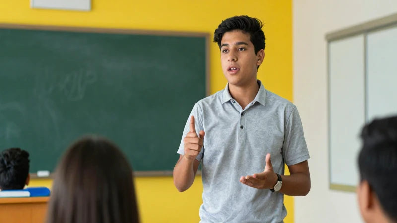 Joven mexicano habla apasionadamente en clase