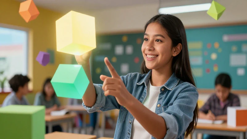 Estudiante aprende con geometría vibrante