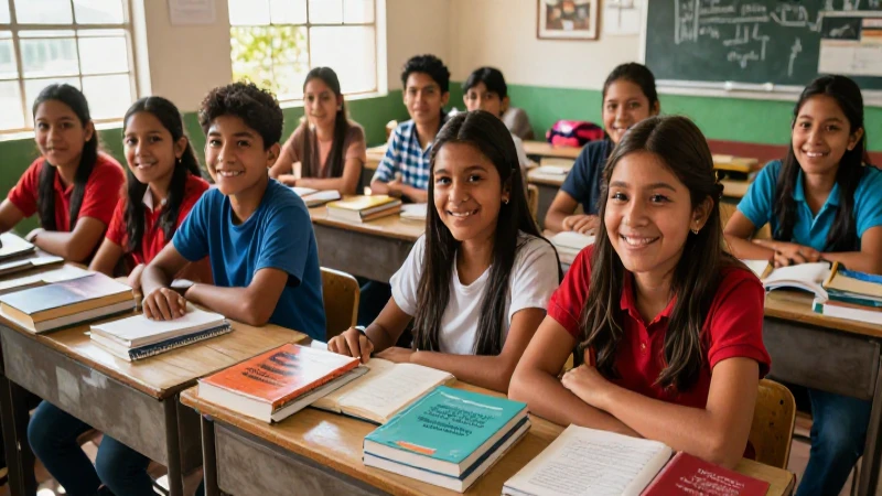 Estudiantes felices aprenden en un aula mexicana brillante