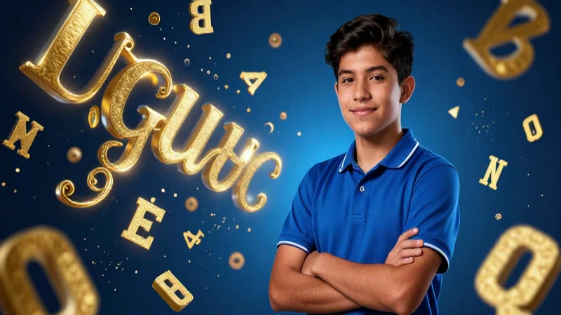 Estudiante mexicano brillante con símbolos gráficos abstractos