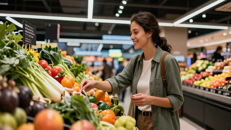 Cliente satisfecho en mercado moderno e impecable