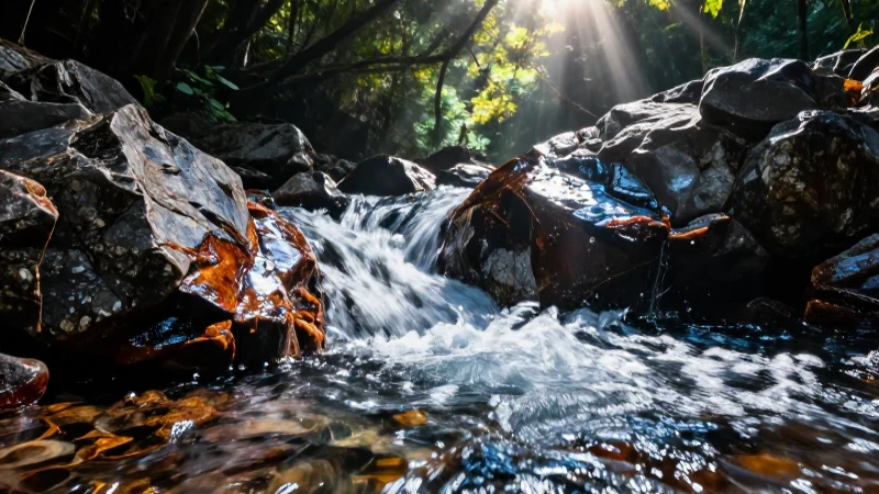Abiótico: Definición, características y su evolución natural 8 Agua y luz dramática en bosque realista