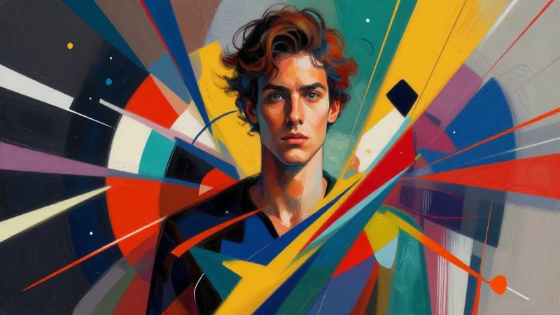 Retrato dinámico y vibrante de artista abstracto