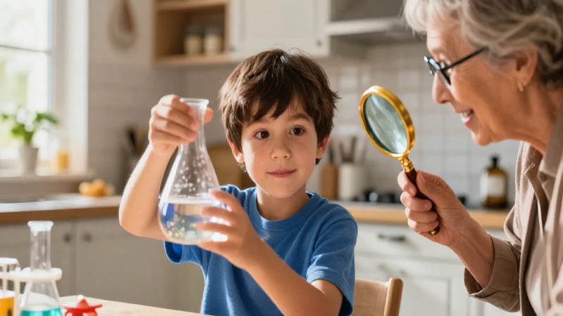 Niño curioso recibe anteojos mágicos en cocina