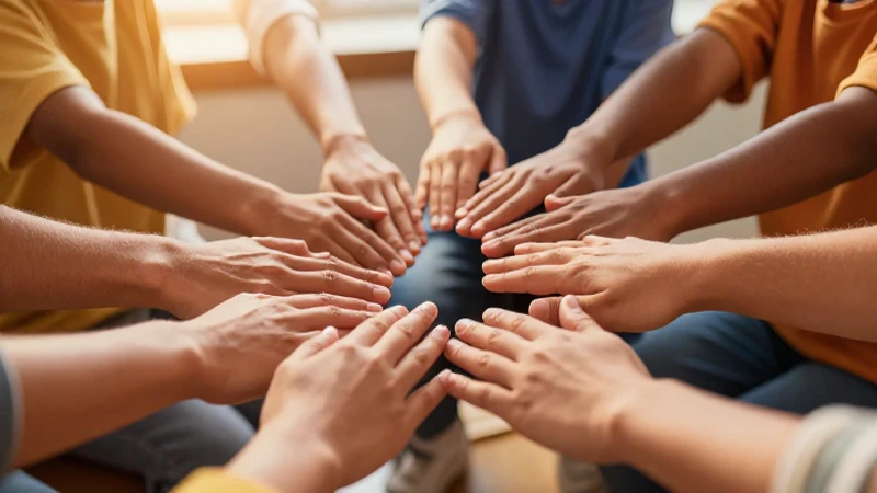 Manos diversas se conectan en un aula cálida