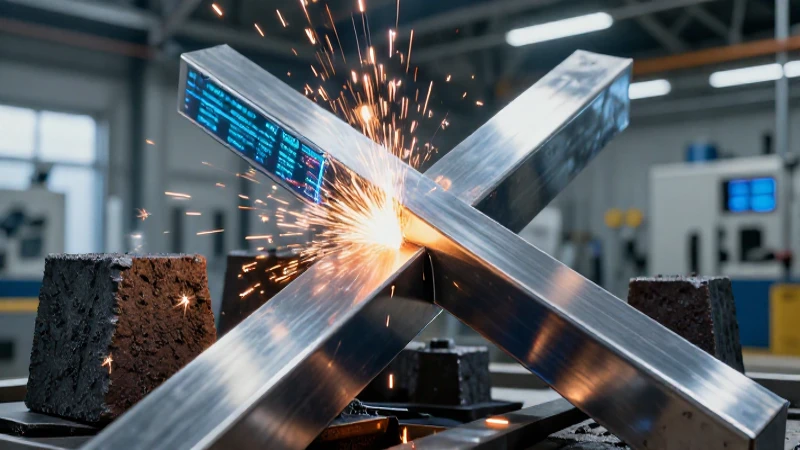Chispas entre acero y hierro en taller industrial