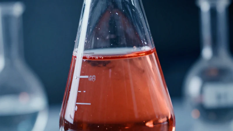 Frasco de laboratorio con líquido químico vibrante