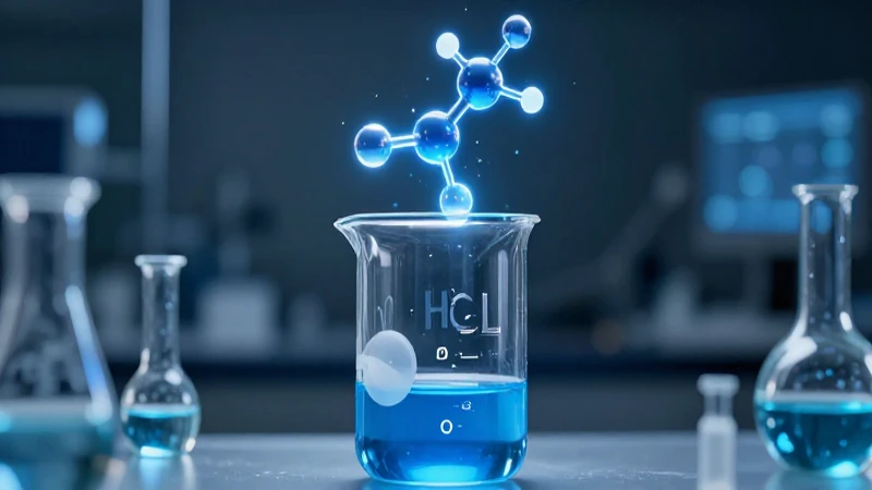 Ácido clorhídrico azul vibrante en laboratorio futurista