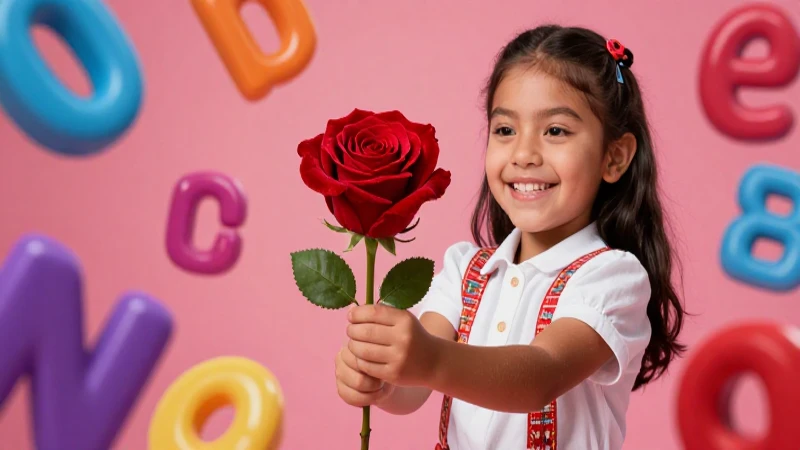 Conoce un acróstico único y creativo con la palabra 'rosa' 4 Estudiante mexicano alegre con una rosa roja
