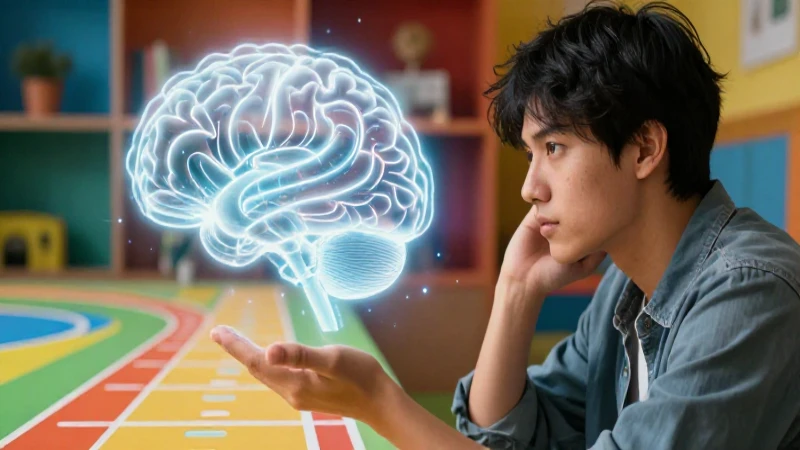 Joven reflexivo con hologramas de crecimiento y estilo premium