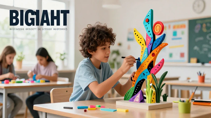 Estudiante joven crea escultura vibrante y moderna