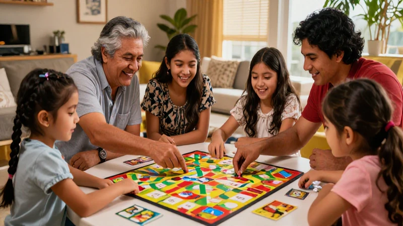 Familia mexicana alegre jugando un juego