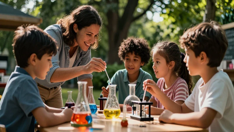 Qué juegos y tareas divertidas hay en ciencias naturales 7 Adulto alegre enseña ciencia a niños