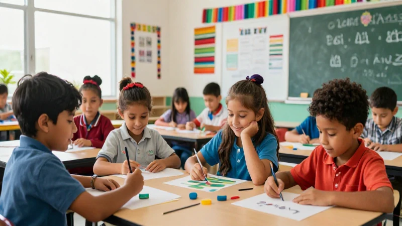 Niños creativos en un aula moderna y vibrante