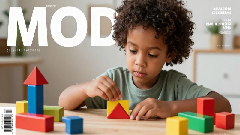 Niño joven construye con bloques en una escena vibrante