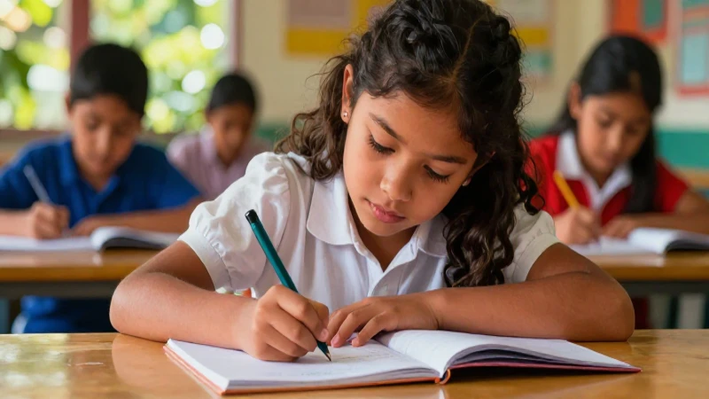 Estudiante mexicano escribiendo con luz
